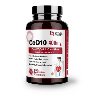Nature Target CoQ10-400mg softgels+PQQ+Omega-3s+L-Carnitine+BioPerine, High Absorption, Heart/Brain/Immune/Energy-120 Servings