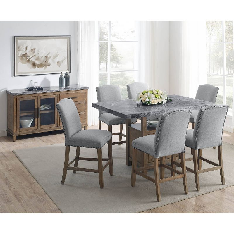 8pc Grayson Marble Counter Dining Set Gray/Driftwood - Steve Silver Co., 3 of 18