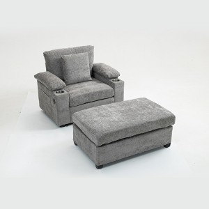 Dexmalle Ergonomic Oversized Sofa Chair with Ottoman,Cupholders & USB Charging - 1 of 4