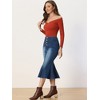 Allegra K Women's Fishtail Button Front Side Pockets Midi Denim Distressed Skirt - 4 of 4