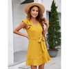 Women's Casual Summer Ruffle Sleeve Mini Dress V-Neck Tie Waist Button Front A-Line Swing Business Office Dress Yellow 2XL - 2 of 4