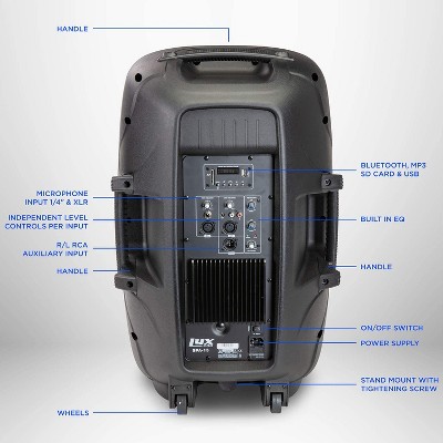 15" Black Portable PA Speaker with Bluetooth and MP3 Input