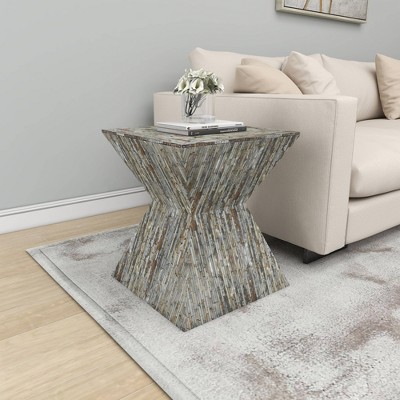 Handcrafted Shell Inlay Wooden Accent Table - Black and Gray