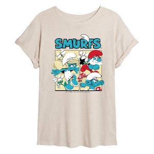 Women's - Smurfs - Grid Oversized Graphic T-Shirt - 1 of 4