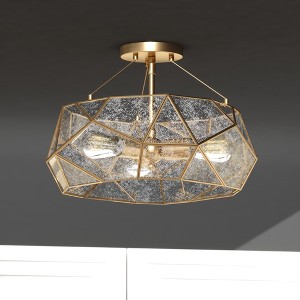VAXCEL Euclid 16-in W Gold Aged Brass Contemporary Geometric Semi Flush Mount Ceiling Light Fixture with Silver Mercury Glass Shade - 1 of 4