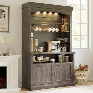 Coffee Bar Cabinet with LED Lights 72" Tall Buffet Cabinet with Storage Farmhouse Kitchen Sideboard Tall Coffee Hutch - 1 of 4