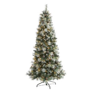 Nearly Natural Frosted Tip British Columbia Mountain Pine Artificial Christmas Tree with 400 Clear Lights, Pine Cones and 882 Bendable Branches - 1 of 4