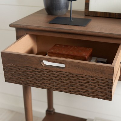 Landers Brown Pine 2-Drawer Console Table with Storage