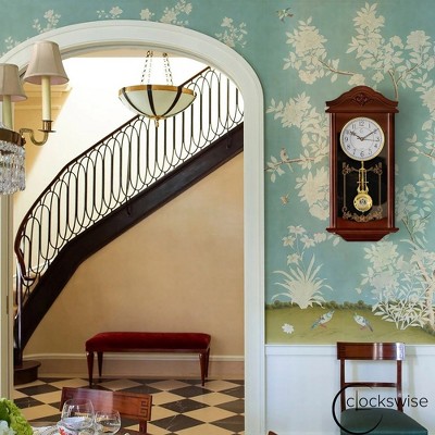 Brown Plastic Vintage Grandfather Pendulum Wall Clock