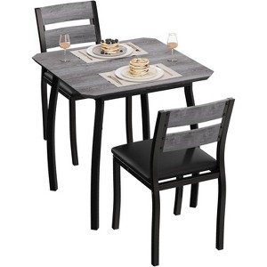 Compact 3-Piece Farmhouse Dining Set, Square Kitchen Table with 2 Padded Chairs, Metal Frame Small Space Furniture for Apartments & Studios - 1 of 4