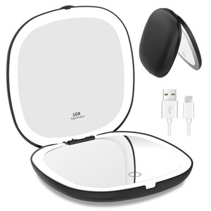 Rechargeable Lighted Travel Makeup Mirror,1x/10x Compact Magnifying Mirror with Lights,Portable for Bag,4inch - 1 of 4