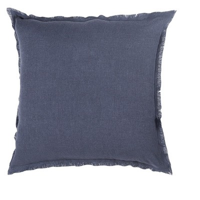 Soft Navy Blue Fringe Linen Square Pillow