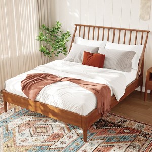 KWPZQEB Bamboo Platform Bed Frame with Tall Headboard, Wood Slat Support, No Box Spring Needed, Easy Assembly - 1 of 4