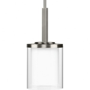 Progress Lighting Mast 1-Light Mini-Pendant, Brushed Nickel, Clear and Etched Glass Shade - 1 of 4