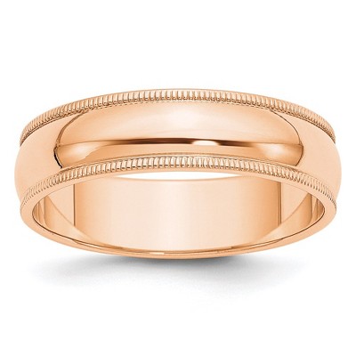Black Bow Jewelry 6mm 10K Rose, White, or Yellow Gold Half Round Milgrain Standard Band