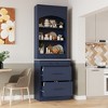 83.7" Modern Tall Kitchen Pantry, Set of 2, Freestanding Hutch with Faux Marble Tops, 5 Drawers & Adjustable Shelf - 2 of 4