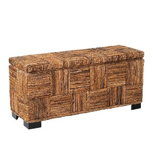 East at Main Marina Abaca Double Bench with Storage Brown: Handwoven, Flip-Top Lid, Coastal Design - 1 of 4