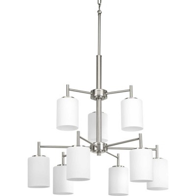 Brushed Nickel Two-Tier Chandelier with White Glass Shades