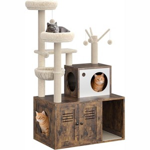 Cat Litter Box Enclosure with Wooden Cat Washroom Furniture, Barn Door, Pet House, Fits Most Litter Boxes - 1 of 4