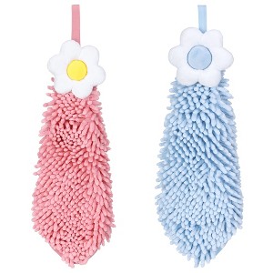 REGALWOVEN Chenille Soft Absorbent Flower Hanging Hand Towels for Bathroom 2 Pcs - 1 of 4