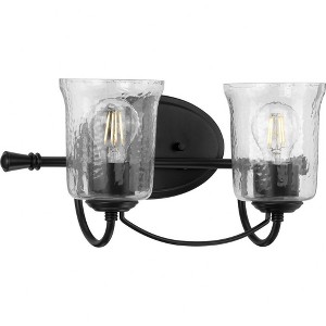 Progress Lighting Bowman 2-Light Bath Light, Matte Black, Clear Chiseled Glass Shades - 1 of 4
