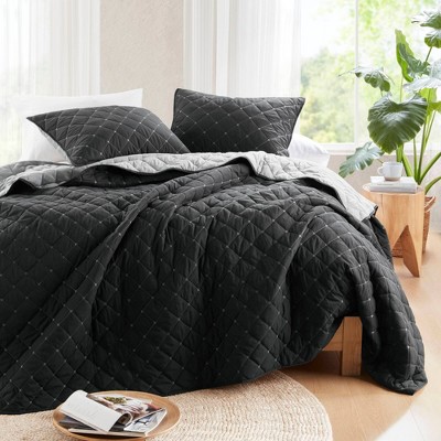 King Black Microfiber 7-Piece Comforter and Quilt Set