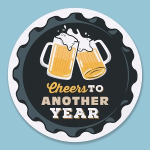 Big Dot of Happiness 25 Ct Cheers and Beers Birthday Drink Coasters, 4-Inch Disposable Round Paper Coasters for Birthday, Table Decor for Bar Drinks - 1 of 4
