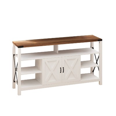 Taylor & Logan 60" Brayden Modern Farmhouse TV Stand for TVs up to 64" with Storage Cabinets White/Rustic Oak