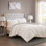 Madison Park Colden Reversible Textured Faux Shearling to Faux Mink Comforter Set Ivory/Gray