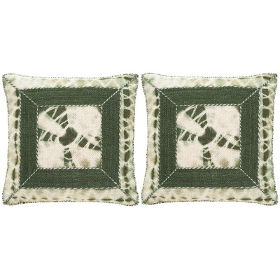 Green Embroidered Wool and Cotton Ikat Square Pillow Set