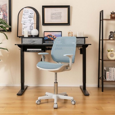 Blue Adjustable Mesh Kids Swivel Desk Chair with Fixed Arms