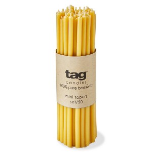 TAG Beeswax Mini Taper Candles Set of 50 - Honey Yellow Everyday Candles with 0.45 Hour Burn Time, 6.5" Tall - 1 of 2