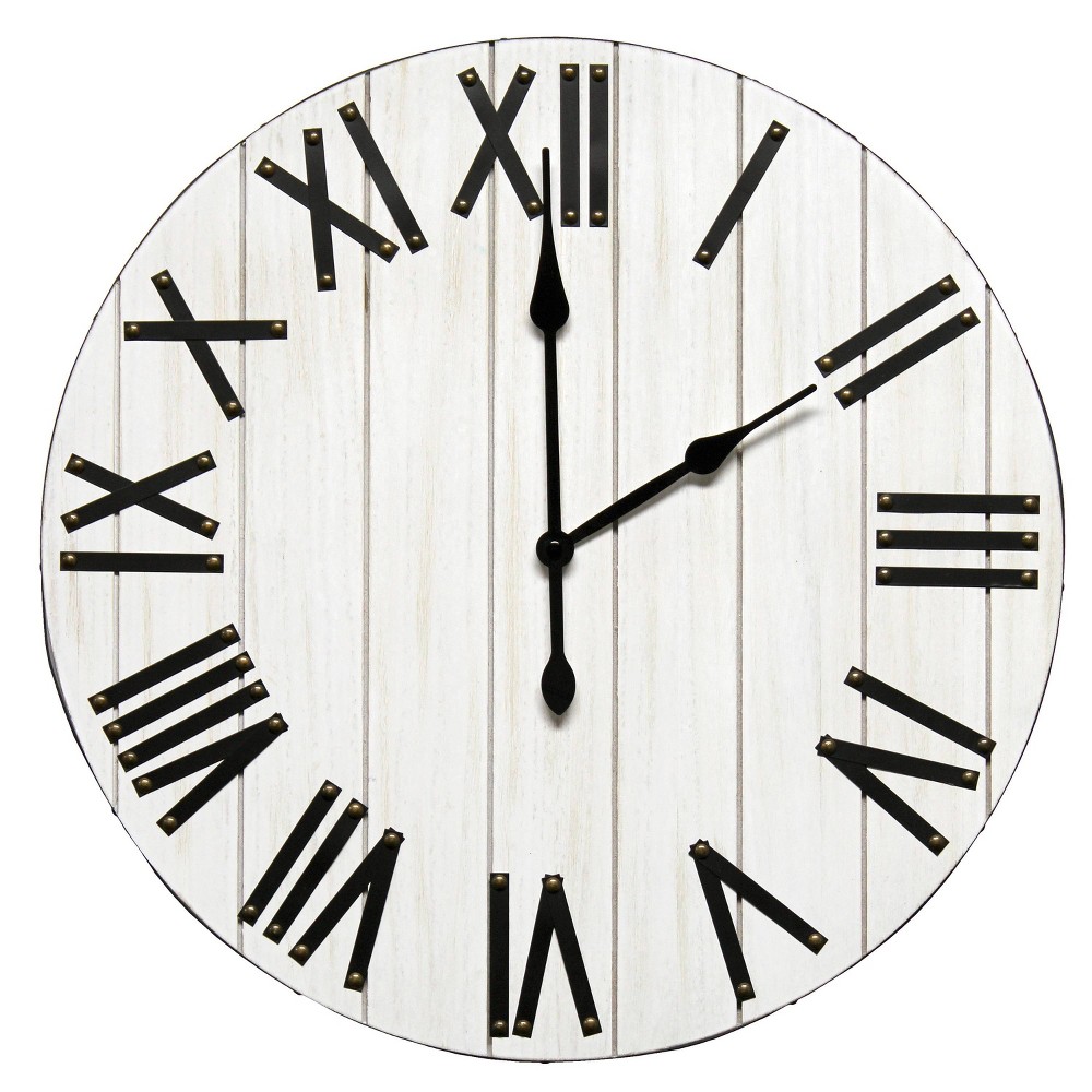 Photos - Wall Clock 21" Handsome Rustic Farmhouse Wood  Chalk White - Elegant Design