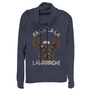 Juniors Womens Star Wars Christmas Chewie Fa La La Cowl Neck Sweatshirt - 1 of 3