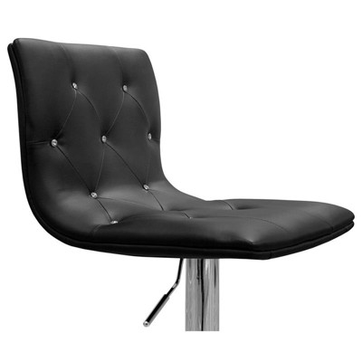 Adjustable Swivel Bar Stool in Black with Crystal Tufting (Set of 2)