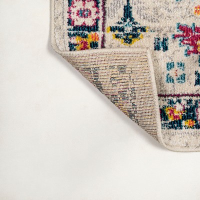 Beige Multicolor Synthetic Boho Floral Area Rug