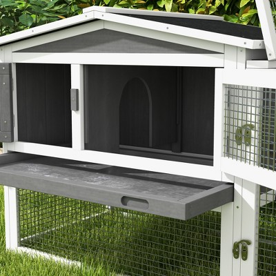 Gray 2-Story Guinea Pig Hutch with Slide Out Tray and Run