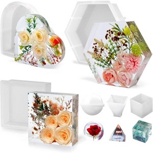 JDICTION Resin Molds Silicone,Epoxy Resin Casting Craft Mold for Flower Preservation Bookends DIY Art (Hexagon+Heart+Square) - 1 of 4