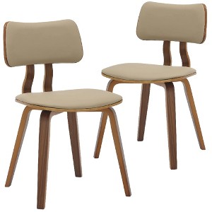 LeisureMod Clivo 2-Piece Wooden Dining Chair Set with Leather Upholstered Seats and Curved Back – Modern Kitchen, Dining Room, Café, Bistro Seating - 1 of 4