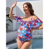Women's Off Shoulder One Piece Maternity Swimsuit for Women Ruffled Sleeves Bathing Maternity Suits - 3 of 4