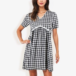Anna-Kaci Women's Gingham V-Neck Short Sleeve Dress With Empire Waist - 1 of 4