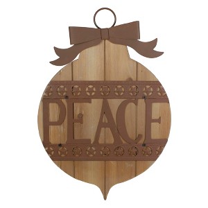 Northlight 17" Rustic Brown PEACE Christmas Ornament Wall Sign - 1 of 3
