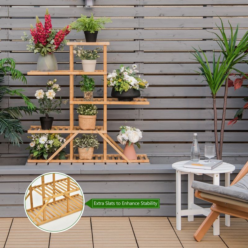 Costway Bamboo Plant Stand 5 tier 10 Potted Plant Shelf Display Holder Natural\Brown, 5 of 11