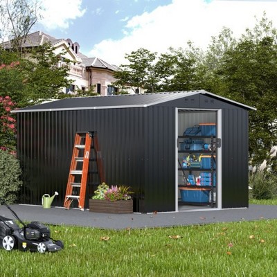 Bencmate Storage Sheds Sliding Door Tool Room With All-Weather Design Metal Tool Shed For Backyard, Patio, Lawn, Black, 144.7"898.23"*76.57"