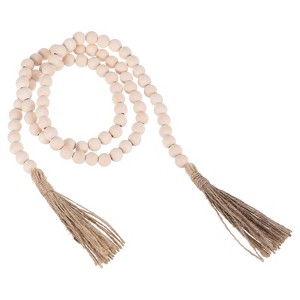Unique Bargains Natural Wood Bead Garland with Tassels for Tiered Wall Hanging Decor 1 Set - 1 of 4