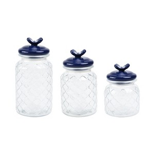 SharpChef 3PC Set Glass Airtight Storage Jar with Hand painted Ceramic Lid, Clear Glass Food Storage Jars, Container, Pantry Organization - 1 of 4