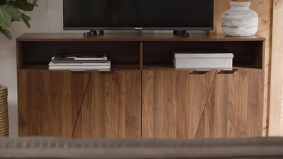 Rustic Oak 58" Angled Door Sideboard with Open Shelf Storage