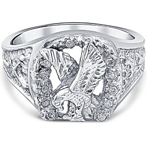 Pompeii3 Mens Diamond American Eagle Ring 10K White Gold - 1 of 4