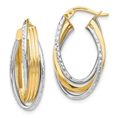 Black Bow Jewelry 6.5mm x 27mm (1 1/16 Inch) 14k Two Tone Gold Triple Oval Hoop Earrings