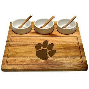 NCAA Clemson Tigers Acacia Cheese & Charcuterie Board with Ceramic Dip Bowls - 1 of 4